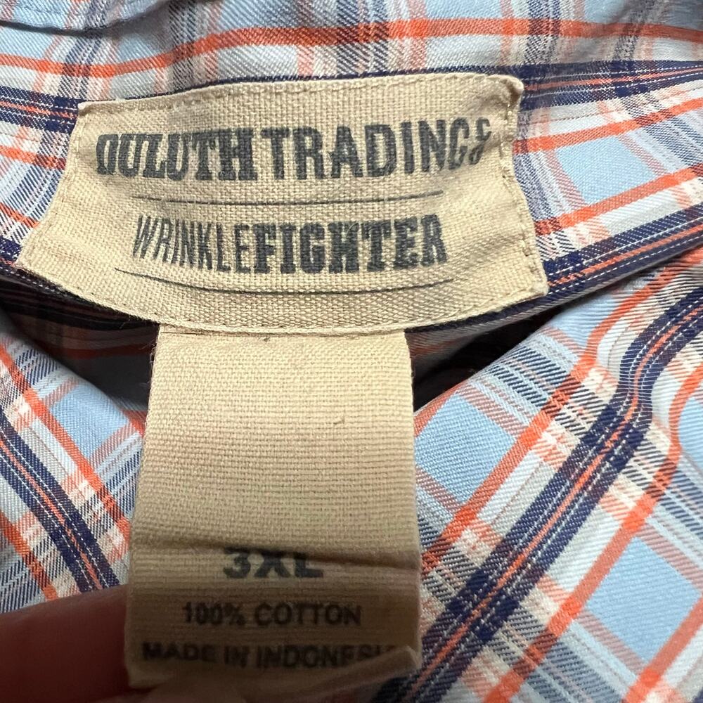 Duluth Trading Shirt Men 3XL Blue Orange Plaid Wrinkle Fighter Short Sleeve - Picture 7 of 8